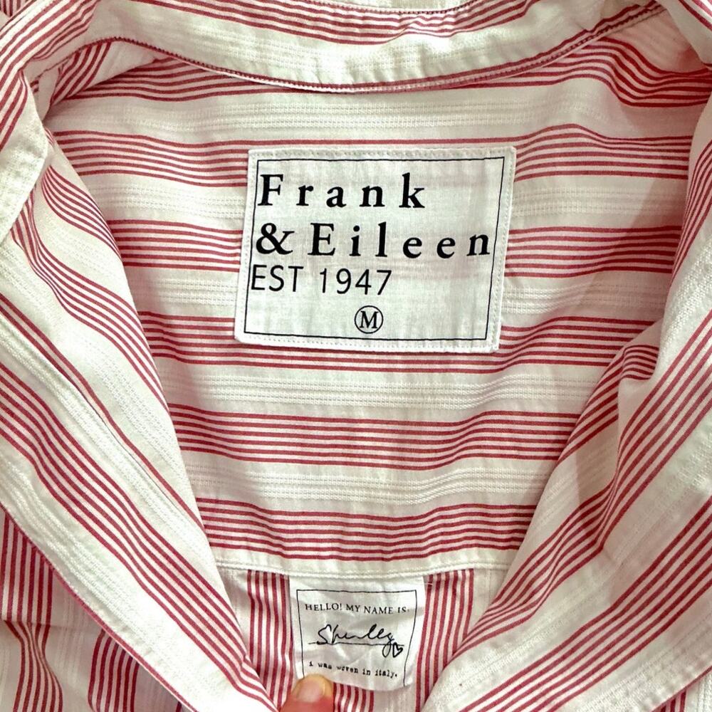 Frank & Eileen Shirley Oversized Button Up Italian Cotton Red Stripe Size Medium - Picture 11 of 14